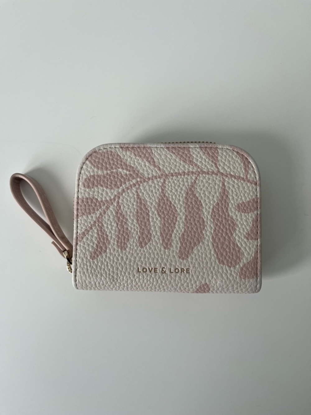 LOVE & LORE Blush Pink Leaf-Print Zip Wristlet Wallet
